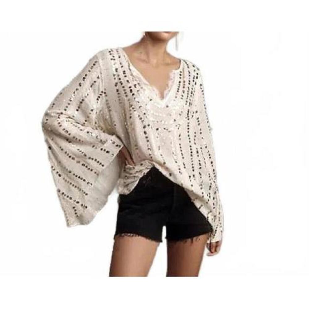 Anthropologie Cream Eyelet Lace V-Neck Blouse